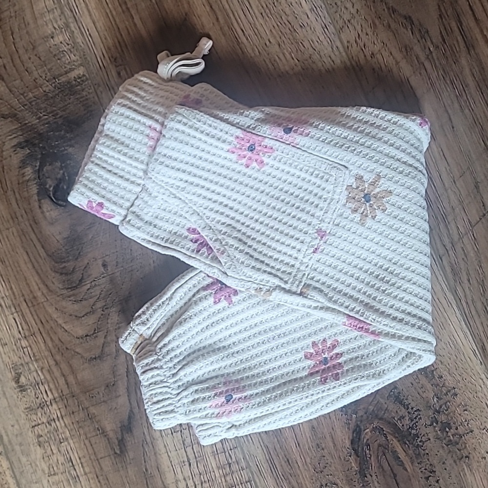 Waffle Knit Pants, 3T, Cream, Floral, Pink, Brown, Yellow